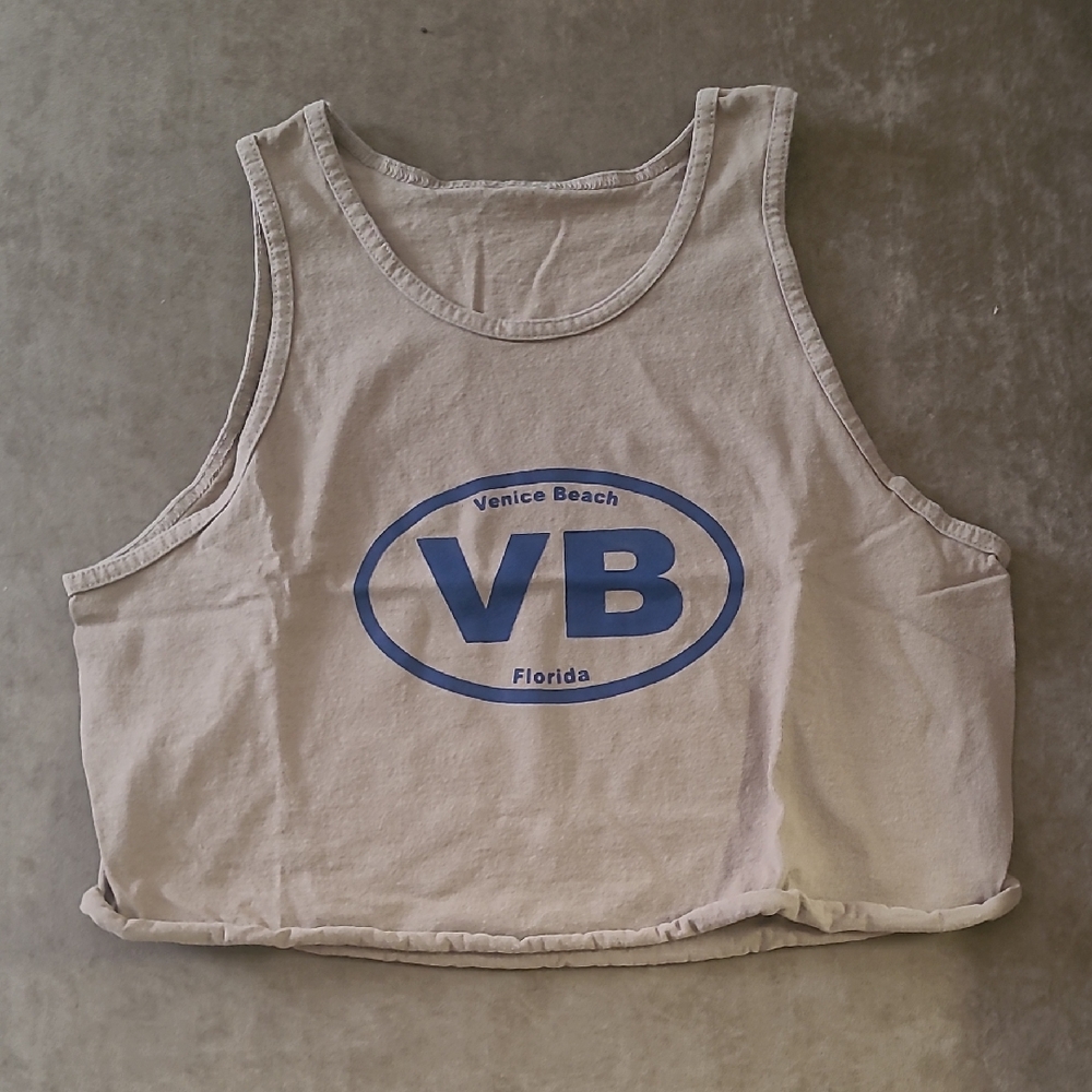 Blue Tan Crop Muscle Tee Tank Top